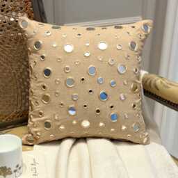 "Beige Cotton Canvas Mirror Work Decorative Throw Pillow Cover, 16""x16" - thumbnail 1
