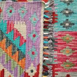 Multicolour Runner Rug, Handmade Artisan Afghan Turkish Scandinavian Navajo Bohemian Flatweave Wool Kilim Rug 197x70 cm - thumbnail 3