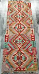 Multicolour Runner Rug, Handmade Artisan Afghan Turkish Scandinavian Navajo Bohemian Flatweave Wool Kilim Rug 197x70 cm - thumbnail 1