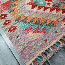 Multicolour Runner Rug, Handmade Artisan Afghan Turkish Scandinavian Navajo Bohemian Flatweave Wool Kilim Rug 197x70 cm - thumbnail 2
