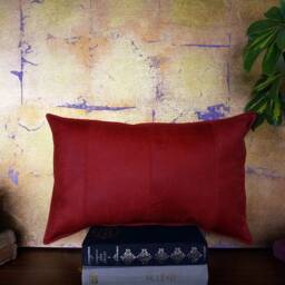 Beige Vegan Leather Lumbar Pillow Cover Decorative Stitch Accent - thumbnail 2