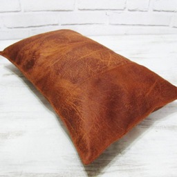 Beige Vegan Leather Lumbar Pillow Cover Decorative Stitch Accent - thumbnail 3