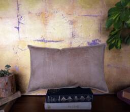 Beige Vegan Leather Lumbar Pillow Cover Decorative Stitch Accent - thumbnail 1