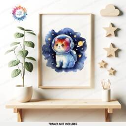Cat Astronaut Space Prints - Set Of 3 Watercolour Posters - Boys Bedroom Artwork Kids Wall Art Decor Baby Animal Nursery Print - thumbnail 3
