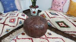 Stuffed Moroccan Leather Pouf, Pouf Ottoman, Handmade Floor Poof, Footstool, Ottoman Table, & Stools - thumbnail 1