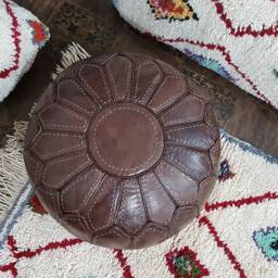 Stuffed Moroccan Leather Pouf, Pouf Ottoman, Handmade Floor Poof, Footstool, Ottoman Table, & Stools - thumbnail 2