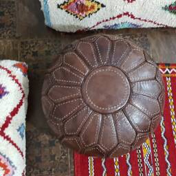 Stuffed Moroccan Leather Pouf, Pouf Ottoman, Handmade Floor Poof, Footstool, Ottoman Table, & Stools - thumbnail 3