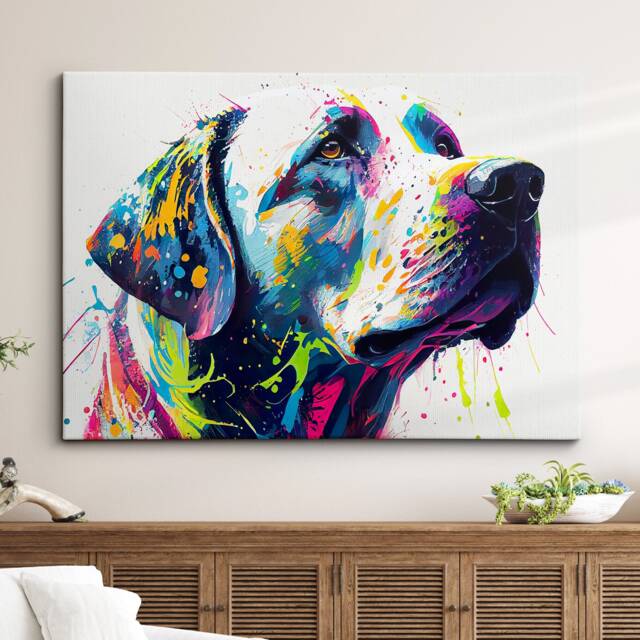 Labrador Dog Pet Abstract Modern Oil Painting Splatter Wall Art Framed Canvas Poster Print Home Kitchen Office Room Decor Gifts - image 1