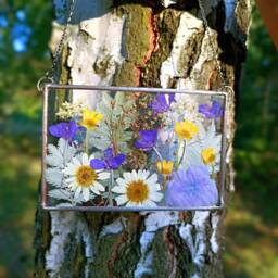Dried Flower Bouquet in Handmade Stained Glass Frame, Suncatcher With Pressed Flowers - thumbnail 3