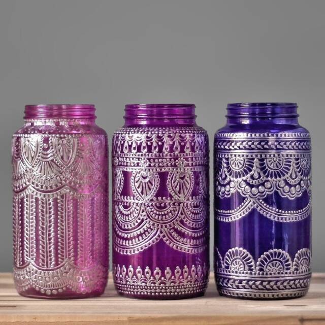 Hand Painted Moroccan Lantern Bohemian Decor Centerpiece - image 1