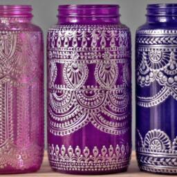 Hand Painted Moroccan Lantern Bohemian Decor Centerpiece - thumbnail 3