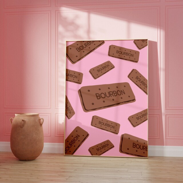 Bourbon Biscuit Wall Art Print, Kitchen Poster, Cute Food For Kitchen, Dining Room, Retro Print 2227 - image 1
