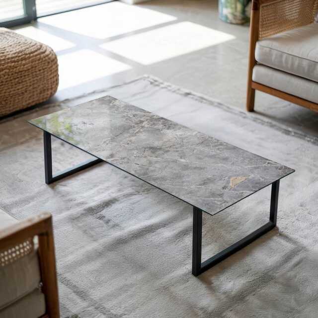 Natural Marble Pattern Glass Table Top, Gray Scandinavian-style Protective Top For Tables - image 1