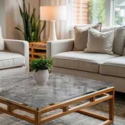 Natural Marble Pattern Glass Table Top, Gray Scandinavian-style Protective Top For Tables - thumbnail 3