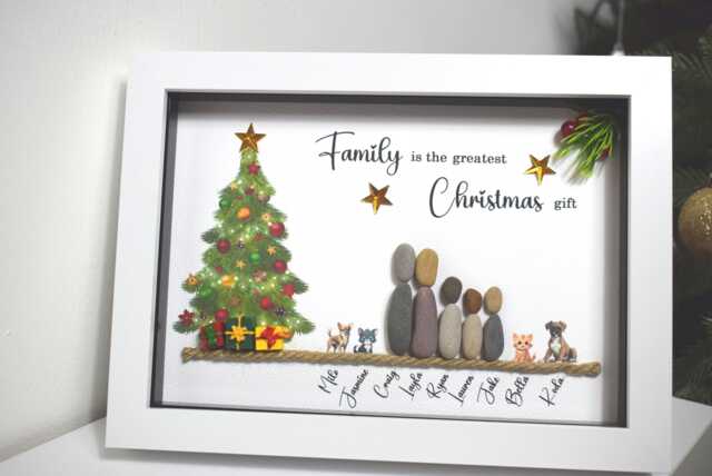 Personalised Family Pebble Art Christmas Picture Frame Gift - image 1