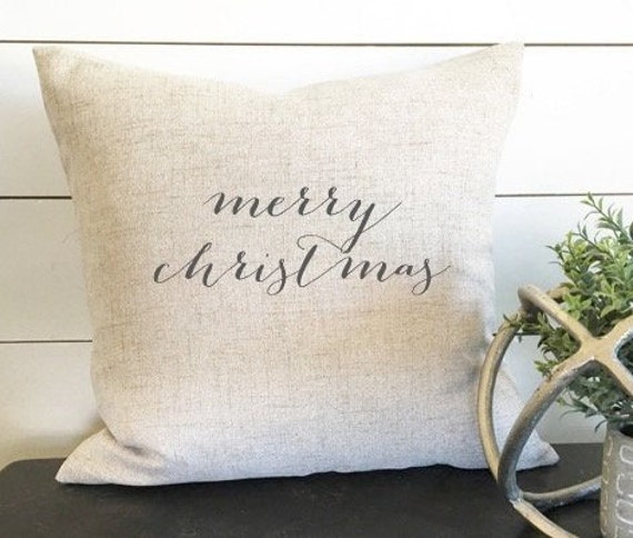 Merry Christmas Pillow Cover, 18x18 Decor, Farmhouse Holiday Gift - image 1