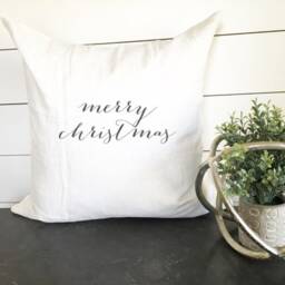 Merry Christmas Pillow Cover, 18x18 Decor, Farmhouse Holiday Gift - thumbnail 2