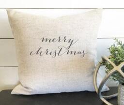Merry Christmas Pillow Cover, 18x18 Decor, Farmhouse Holiday Gift - thumbnail 1