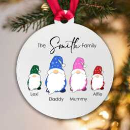 Personalised Gonk Family Christmas Bauble Acrylic - 2 Children Names + Surname - thumbnail 1