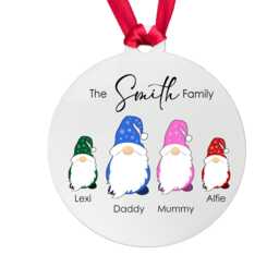 Personalised Gonk Family Christmas Bauble Acrylic - 2 Children Names + Surname - thumbnail 2