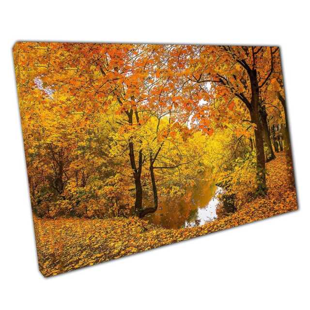 Serene Autumn Woodland Lake Canvas Vibrant Orange & Yellow Nature Print For Home Or Office Decor - image 1