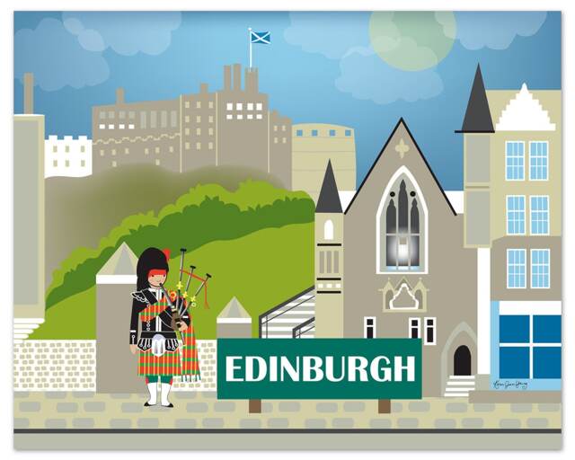 Edinburgh Skyline Print, Horizontal Art, Edinburgh, Scotland Travel Baby Scottish Bagpipes E8-O-Edi - image 1