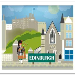 Edinburgh Skyline Print, Horizontal Art, Edinburgh, Scotland Travel Baby Scottish Bagpipes E8-O-Edi - thumbnail 3