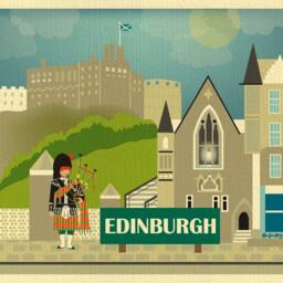 Edinburgh Skyline Print, Horizontal Art, Edinburgh, Scotland Travel Baby Scottish Bagpipes E8-O-Edi - thumbnail 2