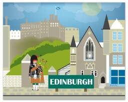 Edinburgh Skyline Print, Horizontal Art, Edinburgh, Scotland Travel Baby Scottish Bagpipes E8-O-Edi - thumbnail 1