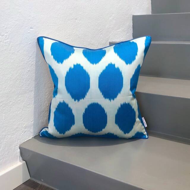Silk Ikat Pillow Cover Neon Blue - Statement Cushion For Home Decor - image 1