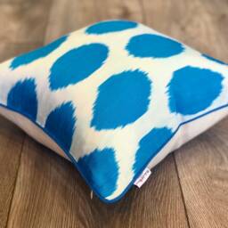 Silk Ikat Pillow Cover Neon Blue - Statement Cushion For Home Decor - thumbnail 3