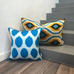Silk Ikat Pillow Cover Neon Blue - Statement Cushion For Home Decor - thumbnail 4