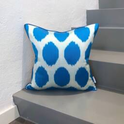 Silk Ikat Pillow Cover Neon Blue - Statement Cushion For Home Decor - thumbnail 1