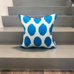 Silk Ikat Pillow Cover Neon Blue - Statement Cushion For Home Decor - thumbnail 2