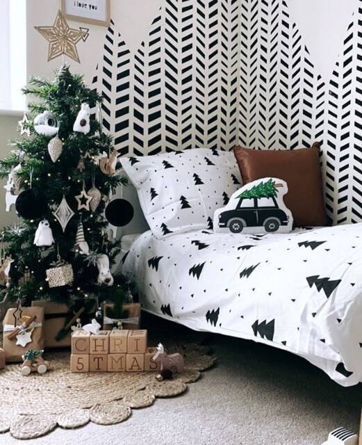 Christmas Tree Monochrome Bedding, Duvet Covers, Fitted Sheets, Kids & Baby Children's Room Decor, 1st - image 1