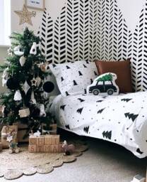 Christmas Tree Monochrome Bedding, Duvet Covers, Fitted Sheets, Kids & Baby Children's Room Decor, 1st