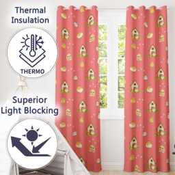 Cute Baby Chick Hen Coop Farm Coral Background Seamless Pattern Readymade Eyelet Ring Top Thermal 100% Blackout Curtains - thumbnail 3