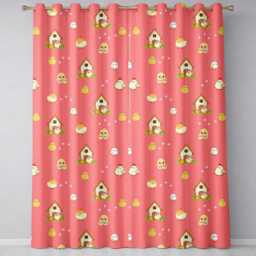Cute Baby Chick Hen Coop Farm Coral Background Seamless Pattern Readymade Eyelet Ring Top Thermal 100% Blackout Curtains - thumbnail 2