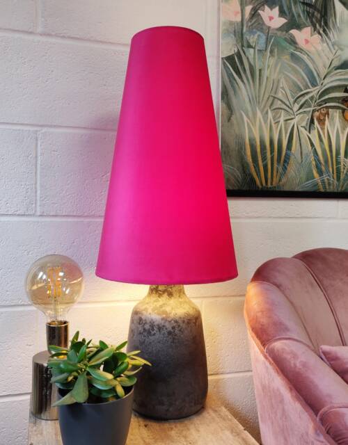 Cerise Pink Extra Tall Cone Lampshade in Velvet Conical Fat Lamp Shade - image 1