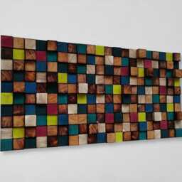 Colorful Reclaimed Wood Mosaic Wall Art - Handmade Sound Diffuser - thumbnail 4