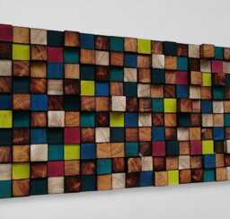 Colorful Reclaimed Wood Mosaic Wall Art - Handmade Sound Diffuser - thumbnail 1