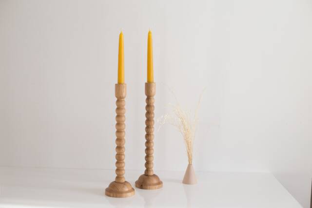 Handturned Oak Wood Candlestick Set Minimalist Scandinavian Decor - image 1