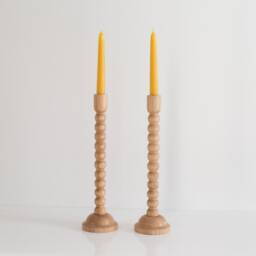 Handturned Oak Wood Candlestick Set Minimalist Scandinavian Decor - thumbnail 3