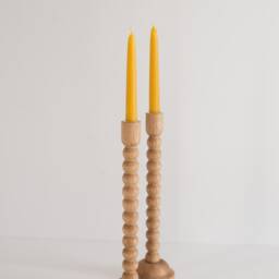 Handturned Oak Wood Candlestick Set Minimalist Scandinavian Decor - thumbnail 2