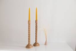 Handturned Oak Wood Candlestick Set Minimalist Scandinavian Decor - thumbnail 1