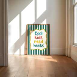 Cool Kids Read Books Print, Playroom Reading Bookworm, Nook, Boys Room Wall Art, Retro Stripe, Red Yellow Green - thumbnail 3
