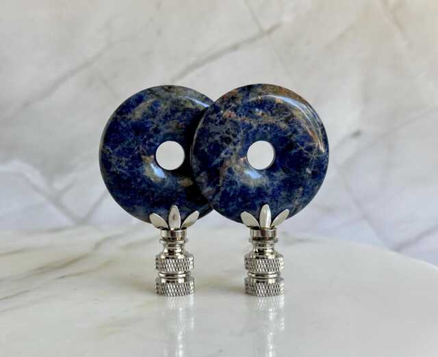 Deep Blue Sodalite Lamp Finials On Shiny Chrome Hardware - A Single Finial Or Matching Pair - image 1