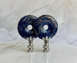 Deep Blue Sodalite Lamp Finials On Shiny Chrome Hardware - A Single Finial Or Matching Pair - thumbnail 1