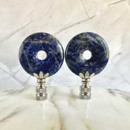 Deep Blue Sodalite Lamp Finials On Shiny Chrome Hardware - A Single Finial Or Matching Pair - thumbnail 3