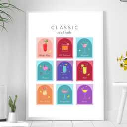 Classic Cocktail List Print - Party Signature Drink Sign Trendy Wall Decor Minimalist Elegant Retro Gift A5 A4 A3 - thumbnail 2